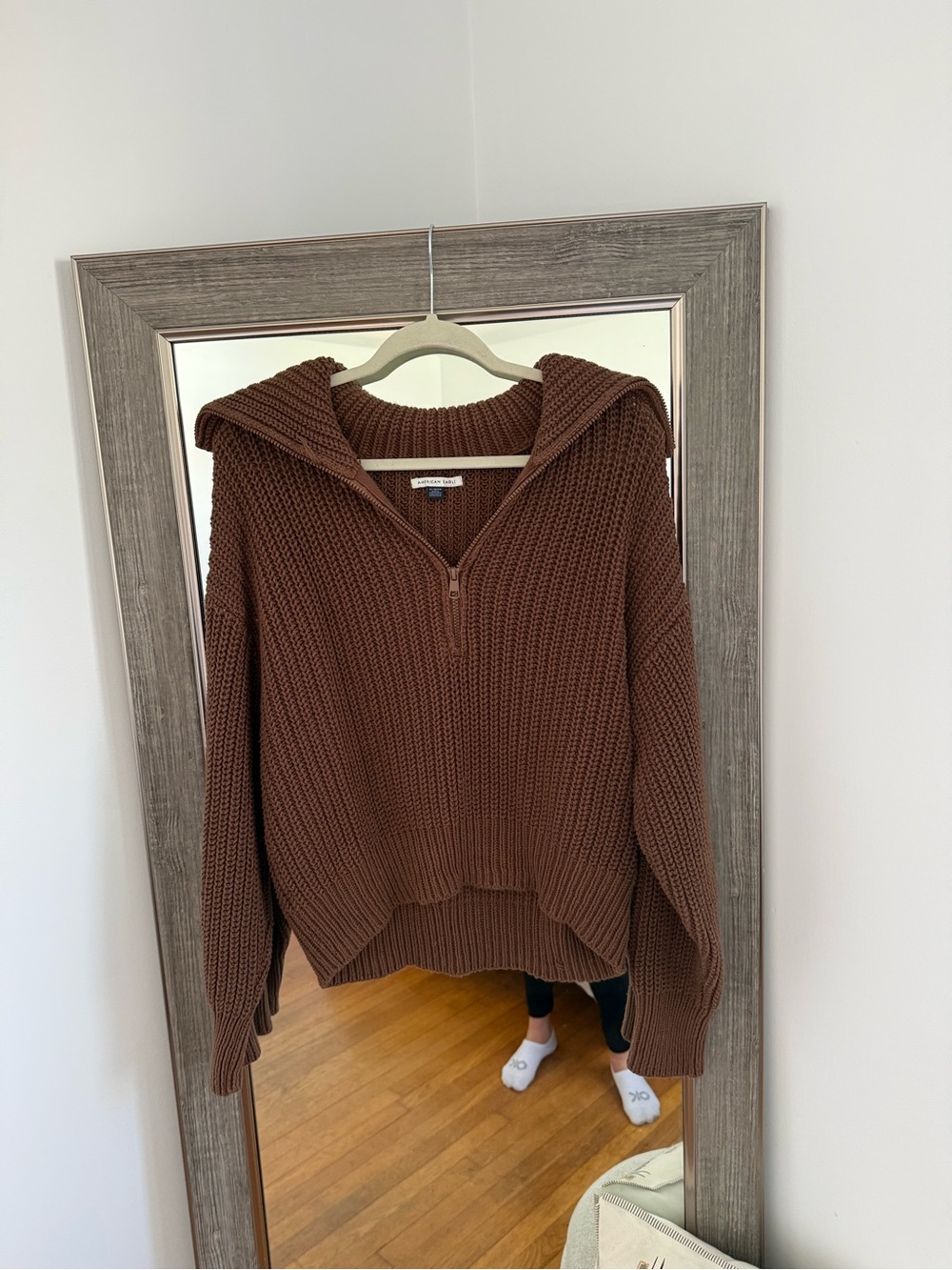 American Eagle Outfitters Women’s Zip Mock Neck Sweater Brown
